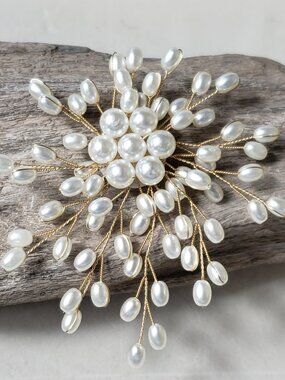 Faux Pearl Brooch Gold Wire Poseable Dainty New